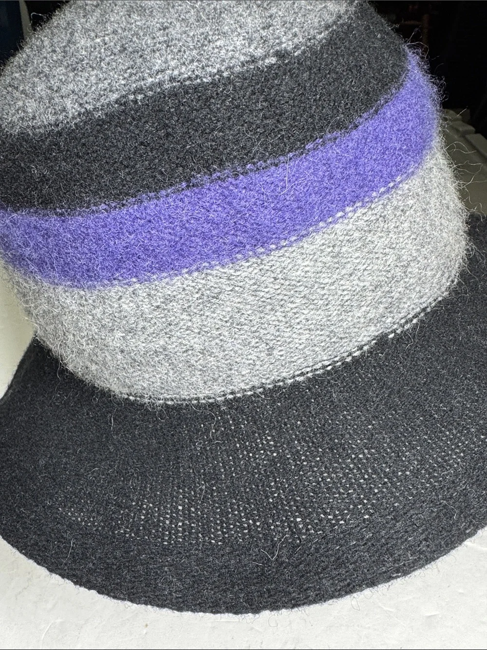 chatties Black, Gray & Purple Striped 100% wool bucket hat winter fall outdoor